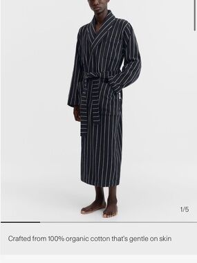Men's Black Pinstripe Cotton Robe